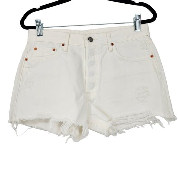 GRLFRND Distressed Denim Helena High Rise Raw Hem Cotton Short in Pierre Size 26 - Picture 2 of 7